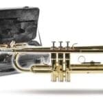 Student trumpets complete with case and mouthpiece in brass