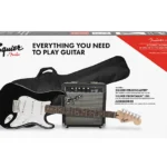Squier Stratocaster Electric Guitar Pack With Squier Frontman 10G Amp Black 0371823006