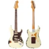Vintage V6 ICON Electric Guitar ~ Distressed White Over Sunburst - Image 3