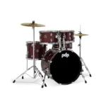 PDP Center Stage 5 piece Complete Drum Set w/Cymbals – Ruby Red Sparkle