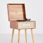 Crosley Rohe Record Player with 3-Speed Bluetooth in/Out Vinyl Record Player Turntable with Built-in Speakers and Detachable Legs – Natural