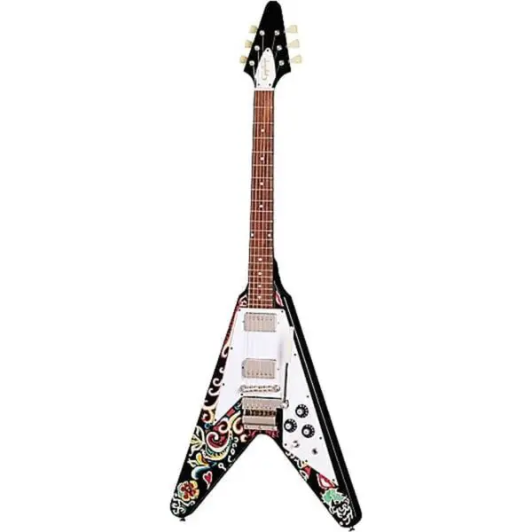 Epiphone Jimi Hendrix "Love Drops" Flying V Electric Guitar - Ebony with Artwork - Image 2