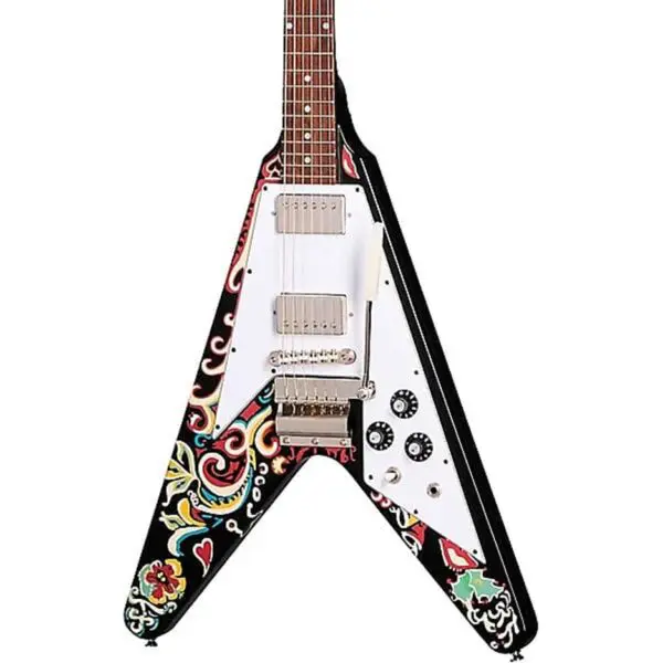 Epiphone Jimi Hendrix "Love Drops" Flying V Electric Guitar - Ebony with Artwork - Image 3