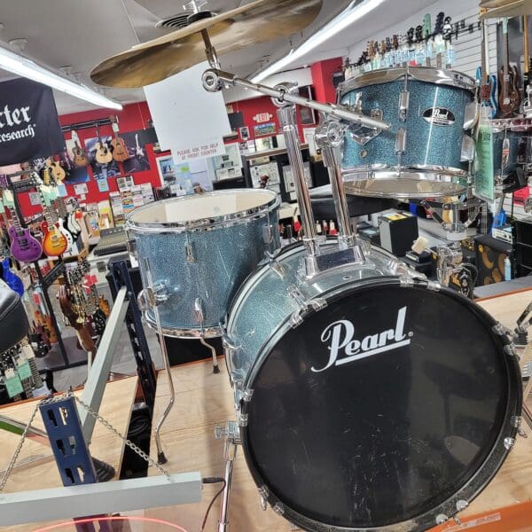 Pearl RS584C/C703 Roadshow 10 / 14 / 18 / 13x5" 4pc Drum Set with Hardware, Cymbals 2014 - 2020 - Aqua Blue Glitter NO SHIPPING LOCAL PICKUP ONLY!! - Image 2