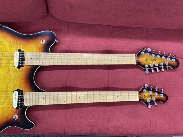 OLP by Ernie Ball Music Man MM612 Double Neck 6/12 String Electric Guitar - Sunburst - Image 6