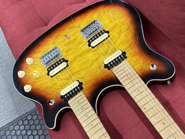 OLP by Ernie Ball Music Man MM612 Double Neck 6/12 String Electric Guitar - Sunburst - Image 5