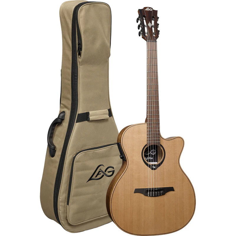 Lag HyVibe H2 HV10NACE Nylon Auditorium Cutaway Acoustic-Electric Looping Guitar - Natural Satin w/ Bag